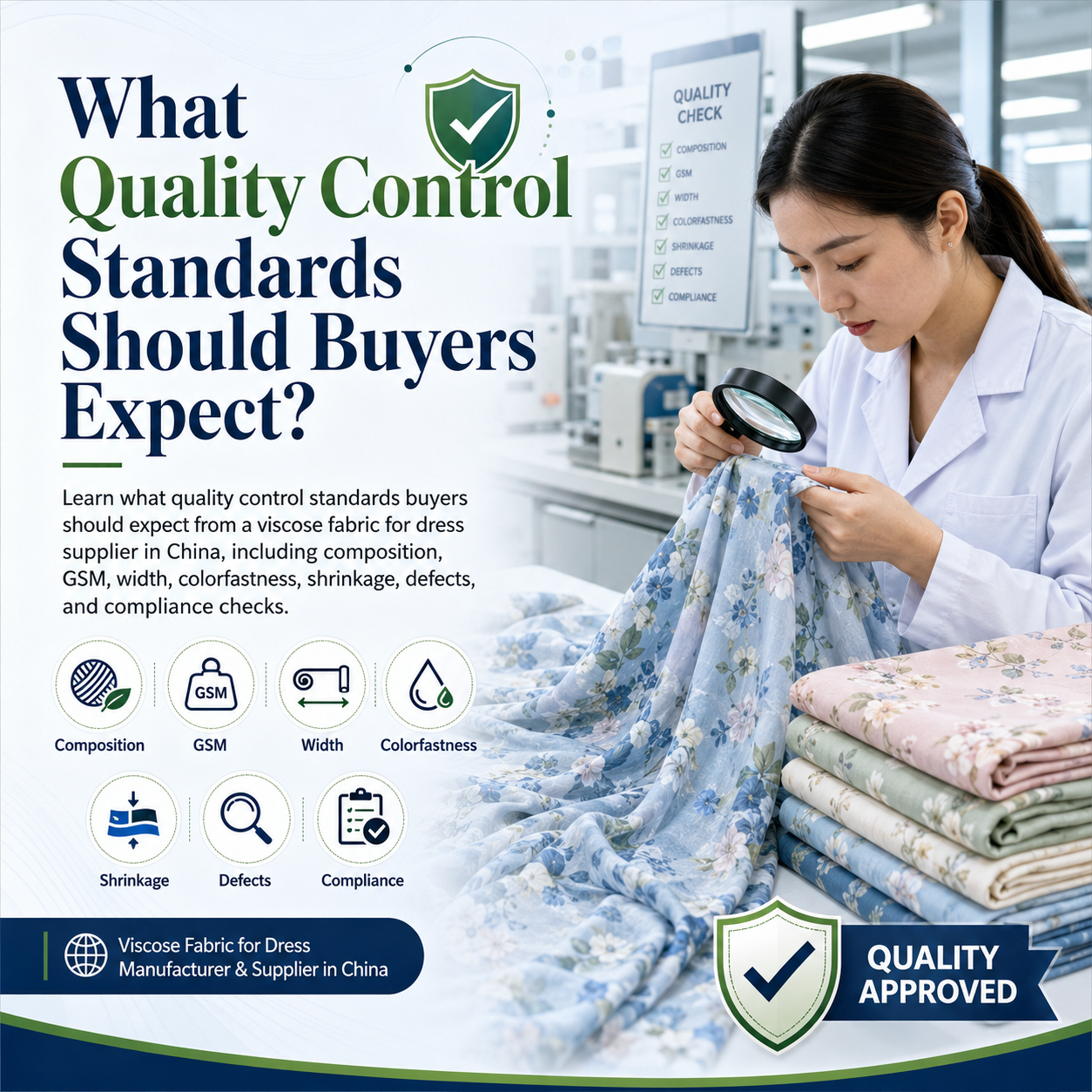 What quality control standards should buyers expect from a viscose fabric for dress manufacturer & supplier in China?