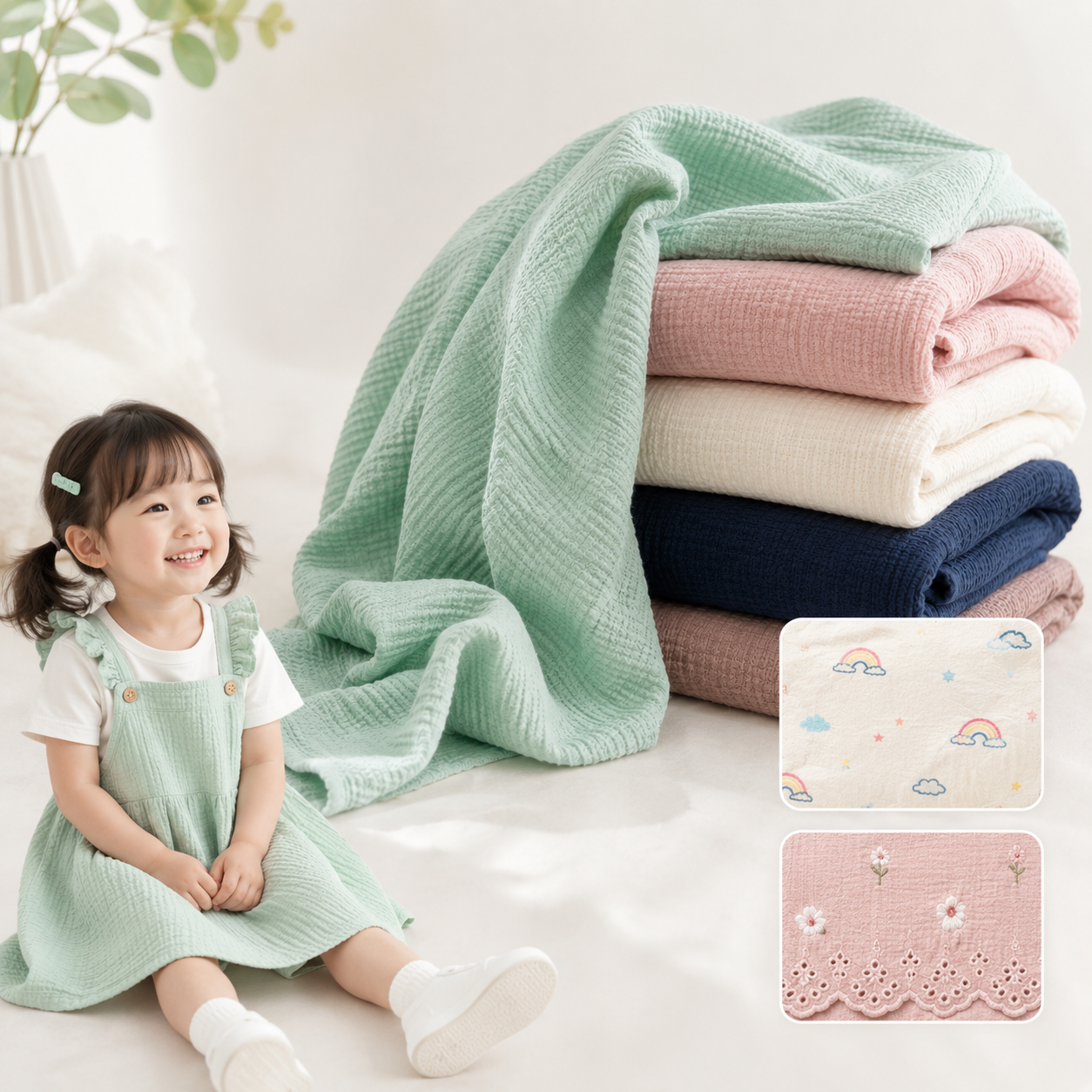 Can double gauze fabric be customized with prints, colors, and embroidery?